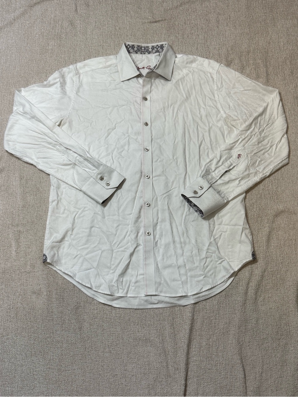 Robert Graham Shirt Mens M White Jacquard Flip Cuff Quiet Luxury Classic Fit